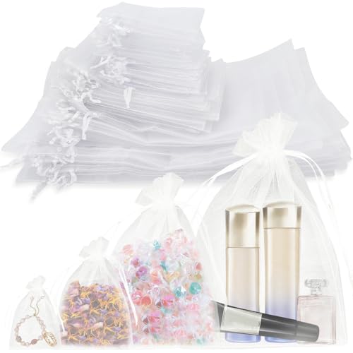 100 bolsas de regalo de organza con cordón, 7 x 9 cm, 10 x 12 cm, 15 x 20 cm, 20 x 30 cm, bolsas de malla para caramelos, bolsas de regalo, bolsa de joyería, bolsas de cordón envolvente, bolsa de