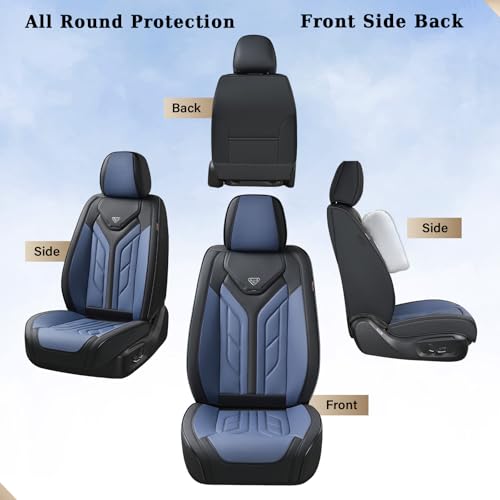 Image of Coverado Seat Covers, Car Seat Covers Front Seats, Leather Seat Covers for Cars, Automotive Seat Covers Car Seat Protector Car Seat Cushion Universal Fit for Most Sedans SUV Pick-up Truck(Black&Blue)
