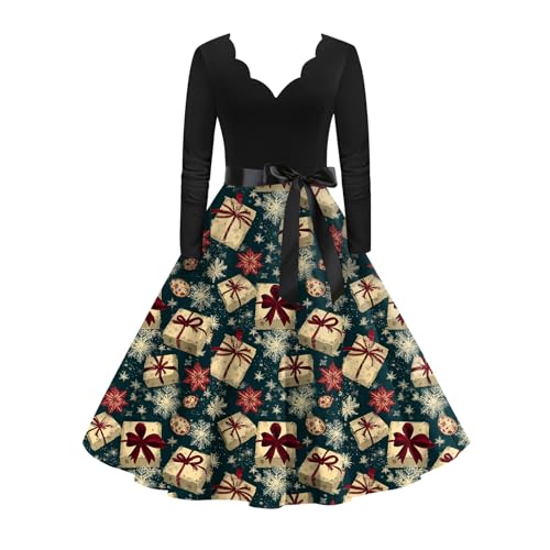 Generisch Weihnachtskleid Damen mit Petticoat Effekt und Weihnachts Design kreative Weihnachtskleidung Weihnachtskleider für Bequeme Weihnachtsoutfit...