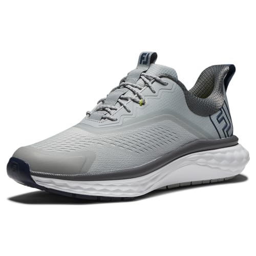 FootJoy Men's FJ Quantum Golf Shoe, Grey/White/Blue, 10.5