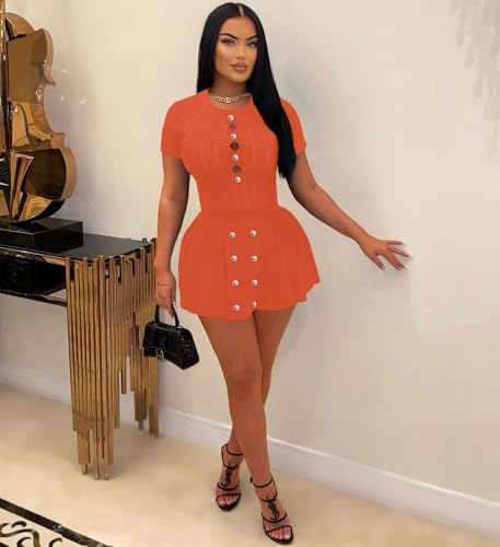 Image of Two Piece Outfits for Women Summer Going Out Knit Crop Tops Pleated Mini Skirt Sets Short Sleeve Mini Dress