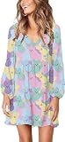 Roshop St Patricks Day Dress Women Bell Sleeve V Neck Cute Lucky Green Clover Irish Shamrock Holiday Dresses