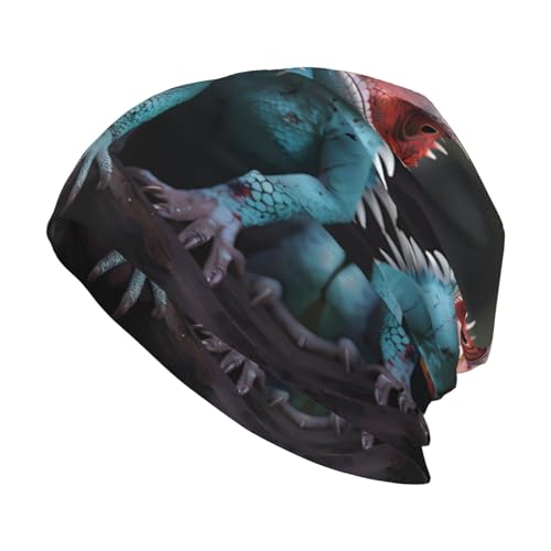 Chapeau tricoté sans bord noir à motif lézard pour le quotidien
