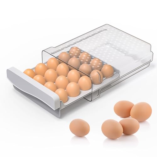 Boîte à œufs en Plastique, 20 Œufs Boite a Oeuf Frigo, Deecam Boîte de Rangement D'œufs à Tiroir Transparent Empilable, Pour la Conservation des Oeufs