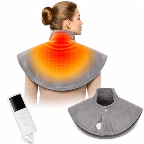Electric Neck and Shoulder Heat Pad for Pain Relief with 9 Heat Settings and 4 Timers Soft Plush Neck Warmer Fast Heating with Auto Shut-Off Machine Washable