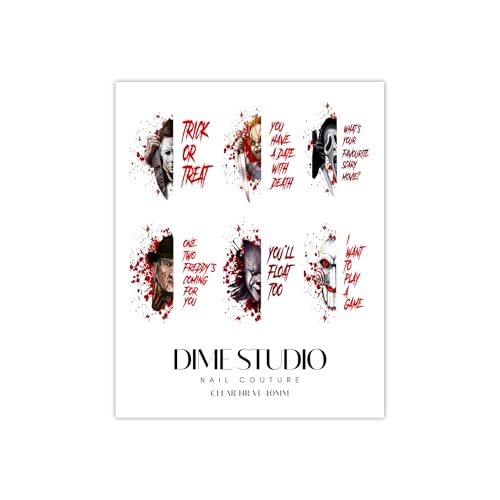 Horror Villain Slasher Blood Splatter Halloween Nail Decals Clear Water Transfer Nail Wraps Fun Halloween Trick or Treat Nail Art Supplies (40MM Medium)