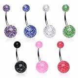 Lot of 10pc 14g belly navel Rings Glitter Black light Surgical Steel Eg Gifts