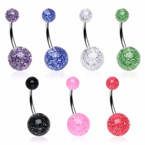 Lot of 10pc 14g belly navel Rings Glitter Black light Surgical Steel