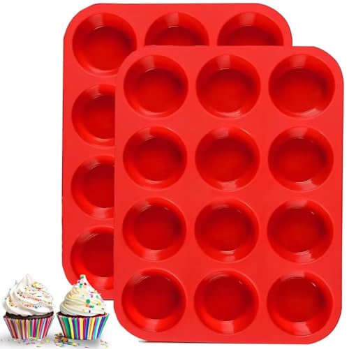 YJWYDM 12 Cups Silicone Muffin Pan, 2 Pack Non-Stick Cupcake Pans Silicone Muffin Tray Baking Pan for Making Muffin Cakes, Cupcake, Bread, Tart, Egg Bites