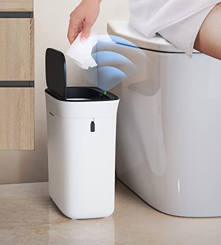 Fesiom Automatic Bathroom Trash Can With Lid 4 Gallon [Smaller Size, Larger Capacity] Slim Smart Trash Can Touchless Motion Sensor 16L Electric Plastic Narrow Trash Can For Bathroom Bedroom Kitchen #TOP9