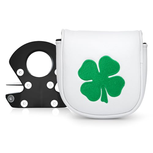 Montela Golf Club Covers Lucky Clover Golf Driver Covers Fairway Wood Head Cover Hybrid Headcover Leather 3 Wood Headcovers Mallet Putter Head Covers for Most Brands (DF3 Putter)