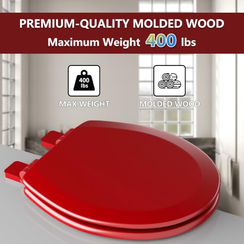 Image of Angol Shiold Slow Close Wood Toilet Seat（Red, Round 16.5''）