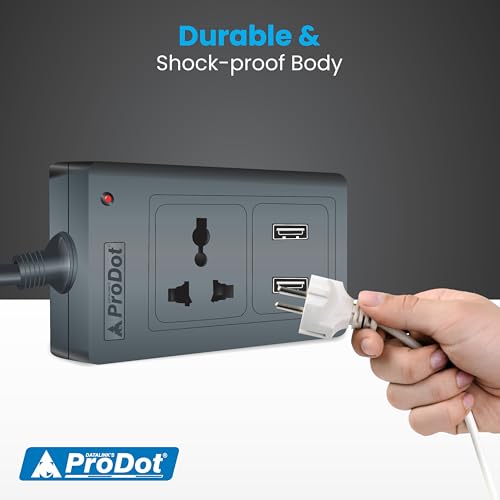 Image of ProDot Power Spike Guard, Strip Surge Protector with Master Switch and 2 Outlets, Heavy Duty Extension Cord for Home, Office, Travel & Phone Charging Bricks (1.5 Meter)
