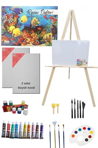 Yağlı Boya Resim Başlangıç Seti-şövale, 35 * 50 cm Resim Defteri ve 2 Tuval, (Şövalye)