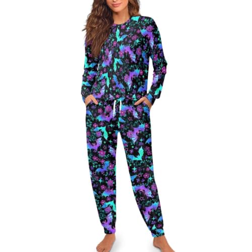 Image of Women's Pajamas Set Soft 2 Piece Loungewear Long Sleeve Pj Set | Matching Sleepwear, Crew Neck Top, Drawstring Jogger Pants with Pockets, Fall Pajama for Home, Sleep, Casual Wear, Plus Size