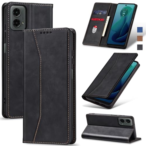 Jasonyu Flip Wallet Case for Moto G 5G (2024),Leather Magnetic Folio Cover with Card Holder,Kickstand - TPU Shockproof Durable Protective Phone Case,Black