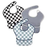 CIVARUA KIDS Mess Proof Baby Bib 3 Pack, Waterproof Led Weaning Baby Feeding Bibs With Food Catcher, Travel Feeding Cherkerd Bibs for girl boy
