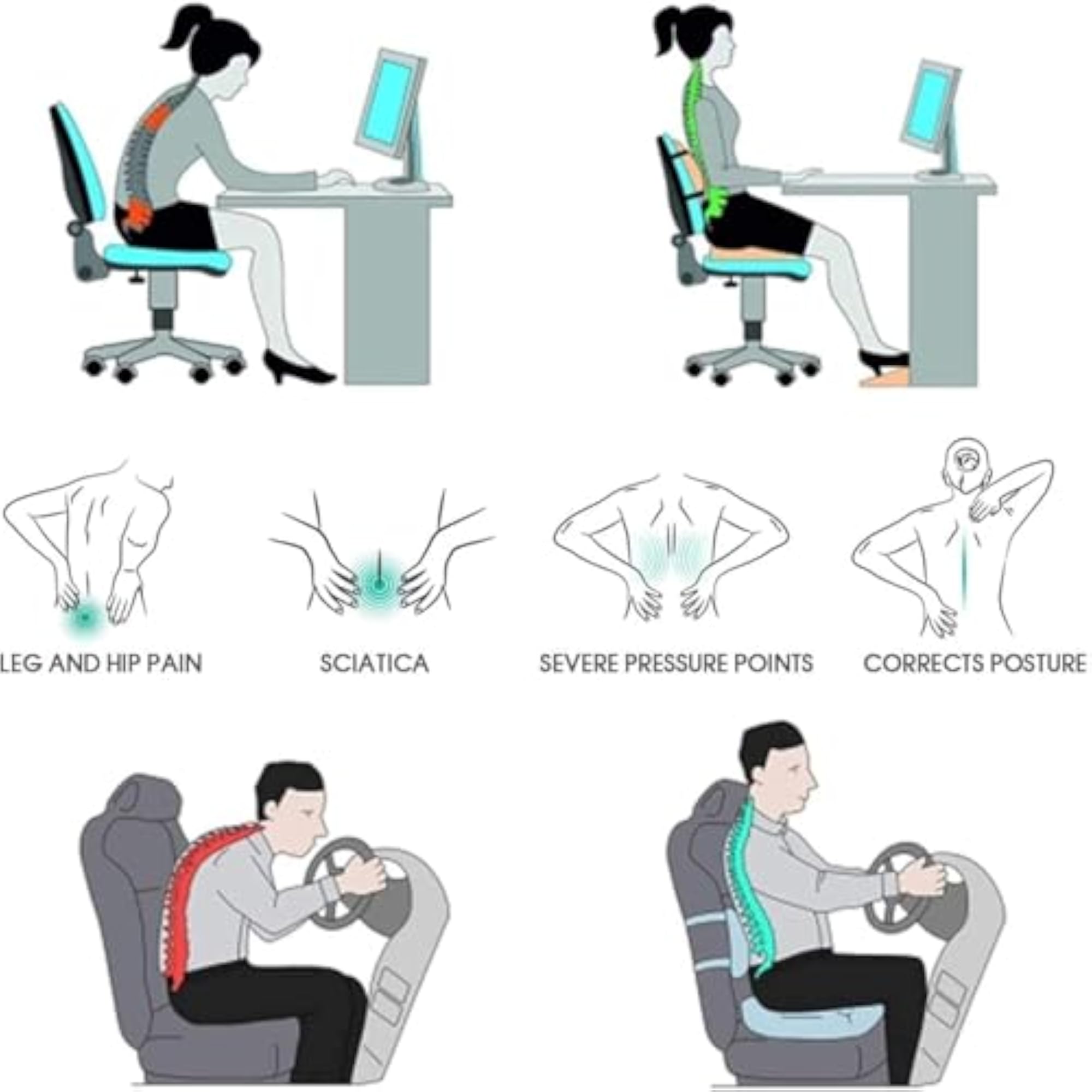 Gel Seat Cushion for Long Sitting, Thick & Extra Large