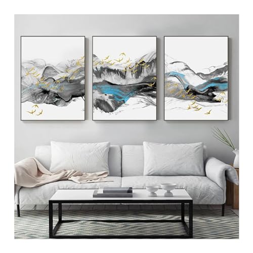 Décoration murale triptyque encre montagne JGGXHM peinture abstraite avec cadre interne 55x75cm