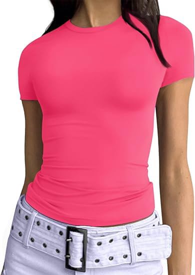 Damen Oberteil Kurzarm Shirt Slim Fit Basic T-Shirt Sommer Oberteile Bluse Klassischer Top