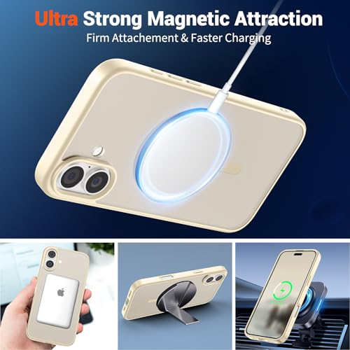 Image of SUPFINE Magnetic for iPhone 16 Plus Case (Compatible with MagSafe) (Military Grade Drop Protection) Slim Translucent Matte Shockproof with Anti-Fingerprint Phone Case,Antique White