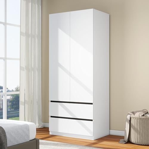 White Armoire Wardrobe Closet with 2 Drawers: 75" H x 31.5" W