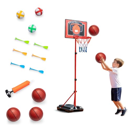LN COZY CORNER 2-in-1 Portable Basketball Hoop for Kids & Adults, Indoor & Outdoor Basketball Goal Set with 3 Mini Balls, Adjustable Height Toy for Boys Girls