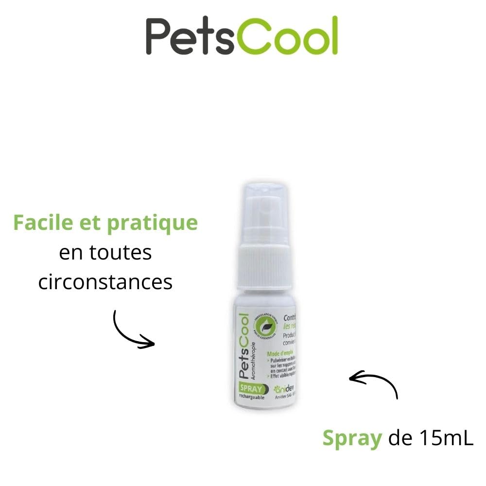 Anidev PetsCool Spray apaisant 15 ML - Anti Stress Chien Chat et NAC - Huiles essentielles valériane vétiver Sauge Basilic - Action Rapide par Inhalation - Multi espèces