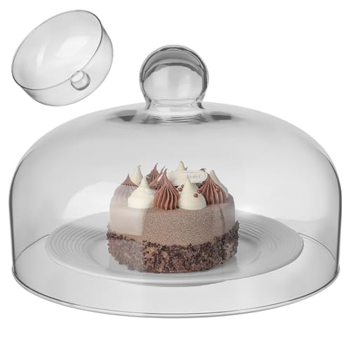 Image of Housoutil Glass Cake Dome Cover, 10 Inch Clear Round Cake Cover, Glass Dessert Dome Lid for Kitchen, Birthday, Weddings, Party, Appetizer Dessert & Cheese Serving Platter