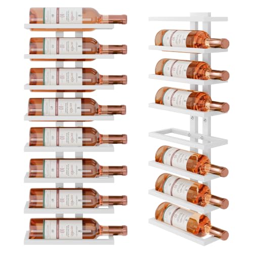 Image of Hoctieon 8 Tier Wall Mount Wine Rack, Wall Racks for Wine Bottles Display and Storage, Hanging Bottle Organizer for Living Room, Dining Room, Wine Cellar, Bar, White