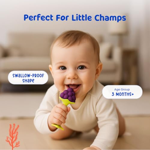 Image of BUMTUM Soft Silicone Baby Teether, Teether for 6 to 12 Months Baby |Bpa Free Teething Toys for Babies, Infants & Toddlers| Fruit Shape 2Pcs