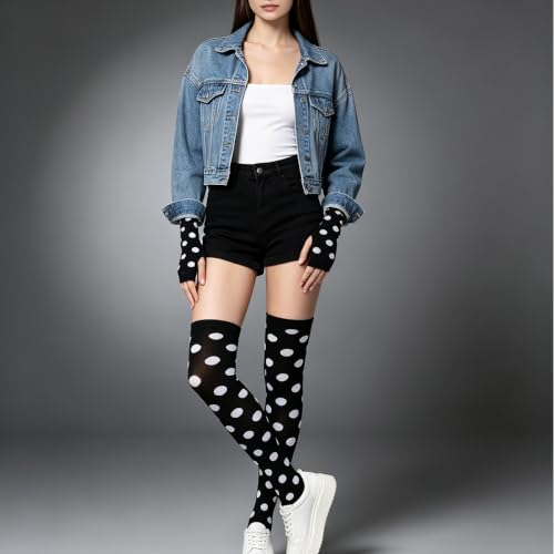 Image of YELAIVP Over Knee Rainbow Thigh High Socks Gloves Set Cosplay Accessories Arm Leg Warmers for Girls