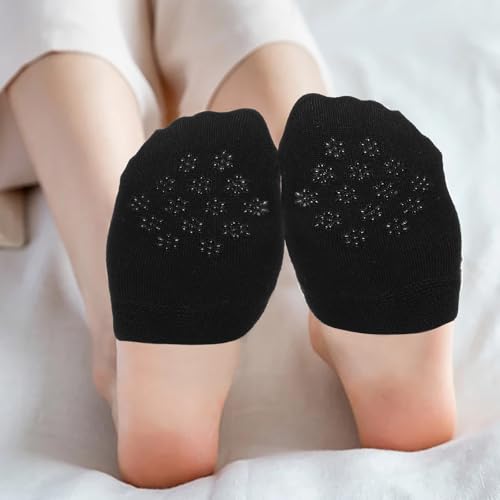 Half Socks for Women, 6 Pairs Toe Topper Socks No Show Toe Covers Toppers with Silicone Grip Black & Nude Invisible Footies for Flat Clogs4