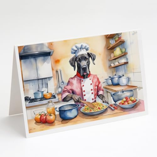 Caroline's Treasures Great Dane The Chef Greeting Cards Pack of 8 Blank Cards with Envelopes Whimsical A7 Size 5x7 Blank Note Cards
