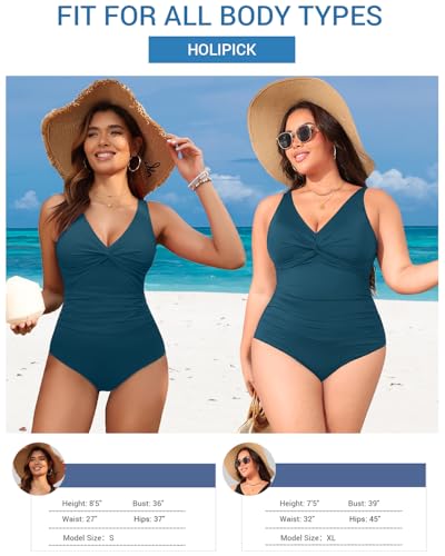 Image of Holipick Women Tummy Control One Piece Swimsuit - Push Up Bathing Suit Full Coverage Slimming Swimwear