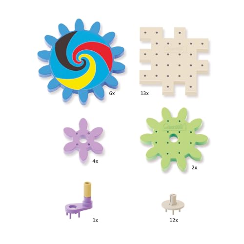 Image of Quercetti: PlayEco+ Kaleido Gears - 38pc Interactive Building Playset, Colorful Gear Plates, Chain Reactions Construction Toy, STEM Activity, Kids 3+