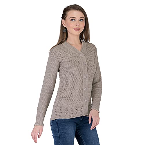 Image of Lady Willington Women Woolen V-Neck Self Design Cardigan Heavy Daffodil Fabric Cardigan Winter Wear Pure Wool Cardigans for Women Sweaters Long Cotty Fully Warm Cardigan Free Sizes