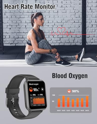 Fitness Tracker Fitness Watches for Women Men (Make/Answer Calls), 1.85" Smart Watch for iPhone/Android Phones, Heart Rate/Sleep Monitor Steps Tracker Watch Pedometer IP68 Waterproof (Dark Black)