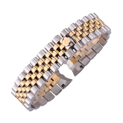 20mm Metal Watchbands Bracelet Men 316L Stainless Steel Watch Band Women Fashion Watch Strap Deployment Clasp Buckle Accessories(Middle Gold)