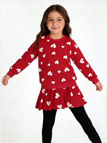 Image of DDSOL Little Girls Clothing Set Outfit Heart Print Sweatshirt Top + Long Pantskirts 2pcs Baby Pant Set for Toddlers and Kids