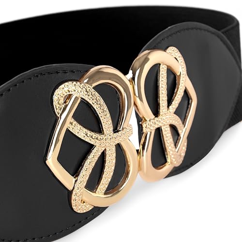 BlackButterfly Wide Elastic Cinch Stretch Waistband Retro Gold Heart Buckle Waist Belt3