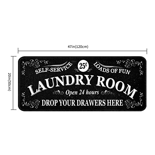 Romamigo Laundry Room Rug Runner Non Slip Laundry Mats Mudroom Laundromat Runner Farmhouse Kitchen Floor Mat Bathroom Laundry Room Decor Accessories(20 X 47 Inch, Black) #TOP3