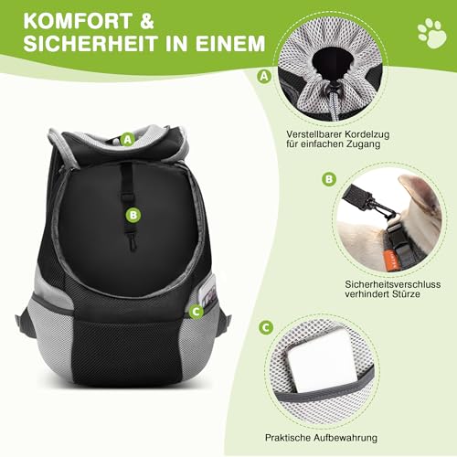 ALLSOPETS Hunderucksack, Tragbarer Haustierträger für Kleine Hunde und Katzen, Fahrrad- und Motorrad-Träger für Wandern, Camping und Outdoor (Kohlschwarz, M)