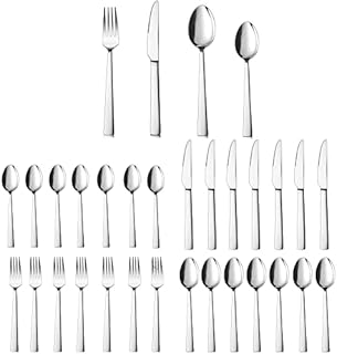 Cutlery Set, Herogo 32 Piece Stainless Steel Flatware Set Service for 8, Mirror Polished Silverware with Fork Spoon Knife, Modern Silver Tableware Set, Dishwasher Safe, Anti-Rust