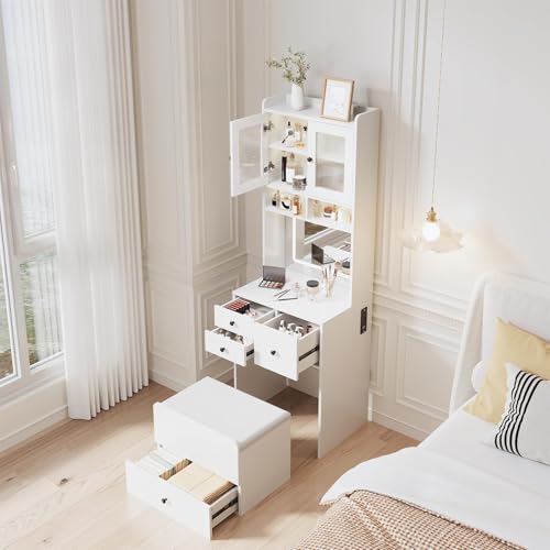 3-in-1 Make Up Vanity Desk with Mirror & Lights, Compact