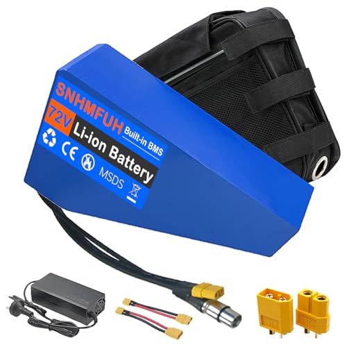 SNHMFUH 52V 60V 72V E-Bike Lithium Battery 20AH - 30AH Electric Bicycle Triangle Battery Large Capacity W/Triangular Bag, 3A/5A Charger, BMS for Mountain/Road Bikes/DIY 0-5000W Motors,72V,30Ah
