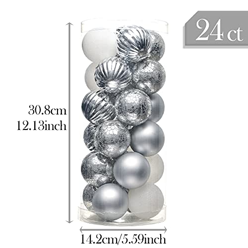 Valery Madelyn 24Ct 40Mm Frozen Winter Silver And White Christmas Ball Ornaments Decor, Shatterproof Christmas Tree Ornaments For Xmas Decoration #TOP3