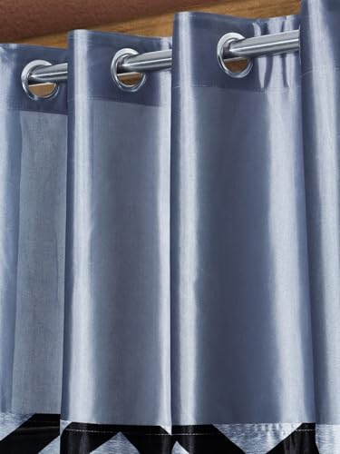 Image of Home Sizzler 2 Pieces Solid Patch Zigzag Print Eyelet Polyester Door Curtain - 7 Feet, Grey