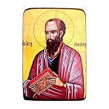 Handmade Wooden Greek Orthodox Icon of Saint Paul - 3.5x2.75 in / 9x7 cm / A0
