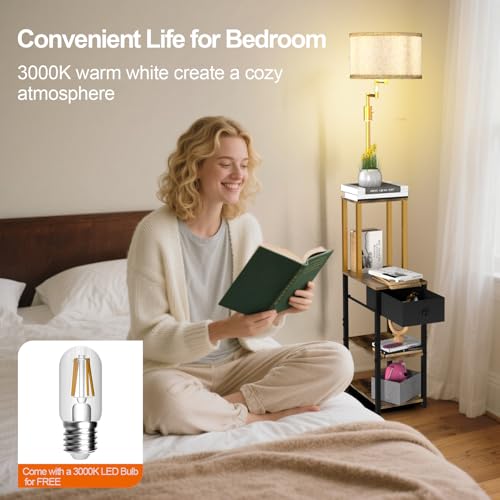 Image of Lightdot Floor Lamp with Shelves&Drawer, Modern Standing Lamp with 350 Adjustable Lamp Head, Fabric Shade& Bulb Included, Display Corner Floor Lamp for Living Room /Sofa Beside /Corner Decor